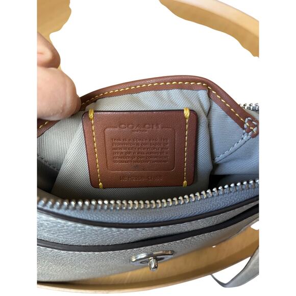 Coach | Silver Chaise Crossbody Pebbled Leather w/Charm Metallic Sheen - Picture 8 of 10